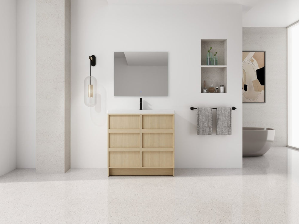 English Elm 36" Freestanding Bathroom Vanity Plywood Base Resin Sink Soft Close Storage W999S00509