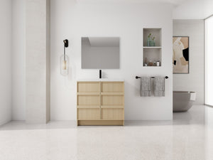 English Elm 36" Freestanding Bathroom Vanity Plywood Base Resin Sink Soft Close Storage W999S00509
