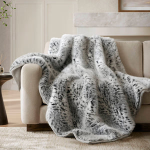 English Elm 1-piece Oversized Faux Fur Throw Bobcat Print Plush Velvet Backed Cozy Sofa Blanket Snow Leopard B035P408336