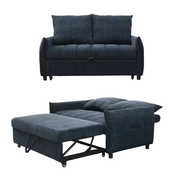English Elm 57.48" Navy Line Velvet Sofa Bed with Adjustable 3‑Angle Backrest, Memory Foam Chaise, Modern Loveseat Sleeper (Navy) W1183S00023