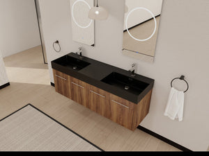 English Elm 60 Inch Wall-Mounted Bathroom Vanity With Double Black Resin Sink For Modern Elegance & Functionality W999S00251