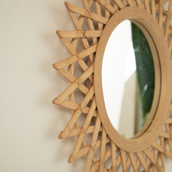 English Elm 24'' Solana Mirror - Handcrafted Bamboo & Hemp Wall Mirror with Radiant Sunburst Diamond Motif for Elegant Rooms Silver W2615P346486