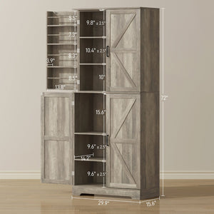 English Elm Tall Farmhouse Pantry Cabinet with Sliding Barn Doors and Gray Wash Wood Grain Finish T3971P428125