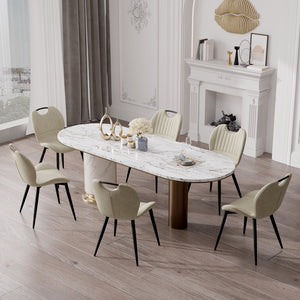 English Elm Dining Chair Set Of 2 – Modern Beige Pu Leather Armless Chairs With Comfy Backrest & Solid Wood Legs T3950P396416