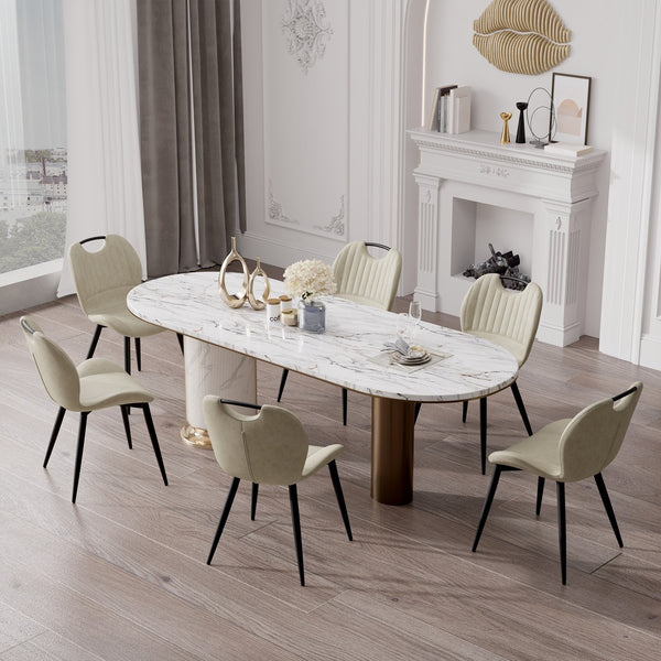 English Elm Dining Chair Set Of 2 – Modern Beige Pu Leather Armless Chairs With Comfy Backrest & Solid Wood Legs T3950P396416