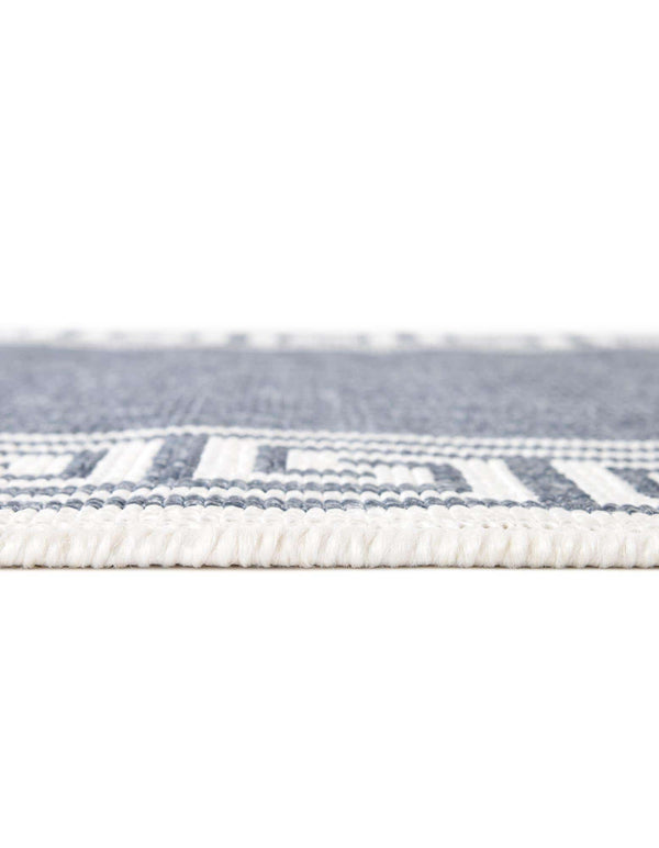 Unique Loom Outdoor Coastal Caye Machine Made Border Rug Navy Blue, Ivory 7' 10" x 7' 10"