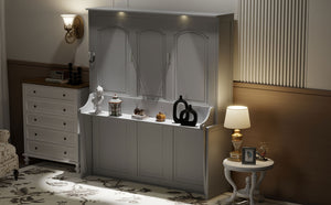 English Elm Queen Murphy Bed with Desk, Built-In LED Lights, USB Charging Ports & Space-Saving Modern Design Gray N7500004014E