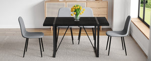 English Elm Table and Chair Set Retro Rectangular Dining with Textured Black Top Gray Linen Seats W1151S04378