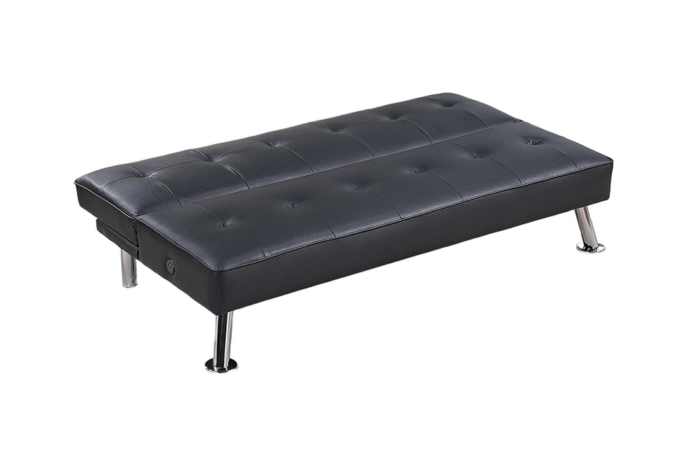 English Elm Black Faux Leather Adjustable Sofa With Usb Port - Plush Tufted Couch For Modern Living Spaces B011P381492