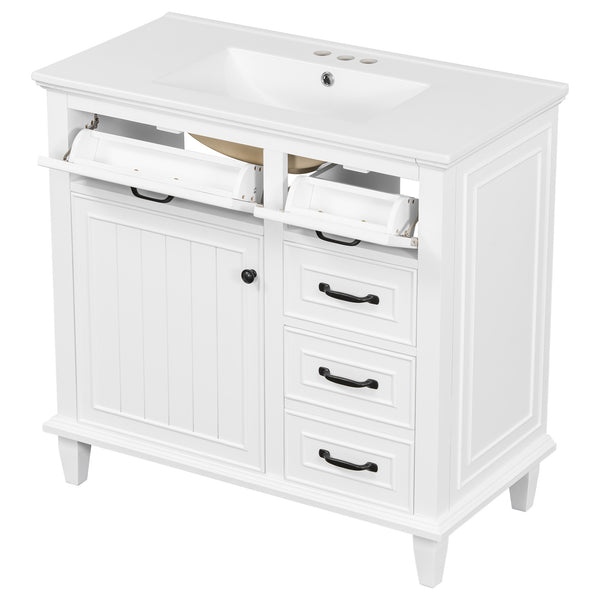 English Elm 36 Inch Bathroom Vanity - Modern Ceramic Sink, Solid Wood Frame, Adjustable Storage & Soft-Close Doors N725P336554K