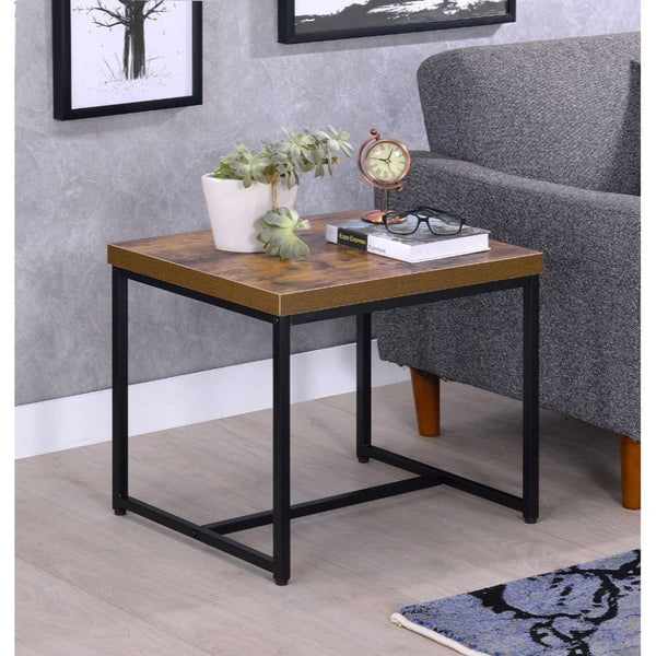 English Elm Rectangular Industrial Wooden Top End Table with Weathered Oak Finish and Sturdy Metal Legs Ancient Oak,Black B016P311069