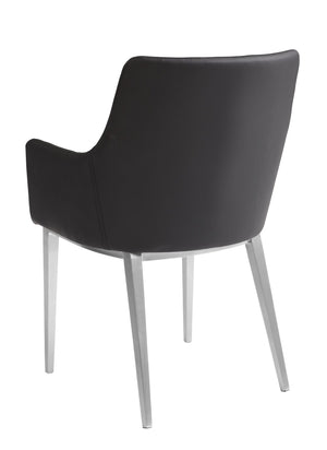 Sunpan CHASE Dining Armchair - Elegant Black Faux Leather with Diamond Tufting & Modern Stainless Steel Legs 30152