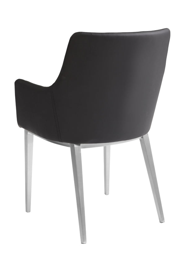 Sunpan CHASE Dining Armchair - Elegant Black Faux Leather with Diamond Tufting & Modern Stainless Steel Legs 30152