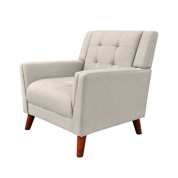 English Elm Mid-century Waffle Tufted Club Chair Solid Wood Splayed Legs Reading Lounge Accent Beige N776P379535I
