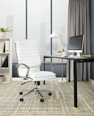 OSP Home Furnishings High Back Executive Office Chair with Faux Leather Upholstery Lumbar Support Chrome Arms White SPX23590C-U11