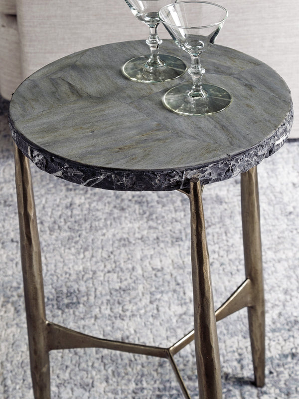 Lexington Artistica Home Tybalt Spot Table - Hand-forged Iron Base With Unique Gray Fossilstone Live-edge Top For Elegance Silver Leaf Wood 2320-950