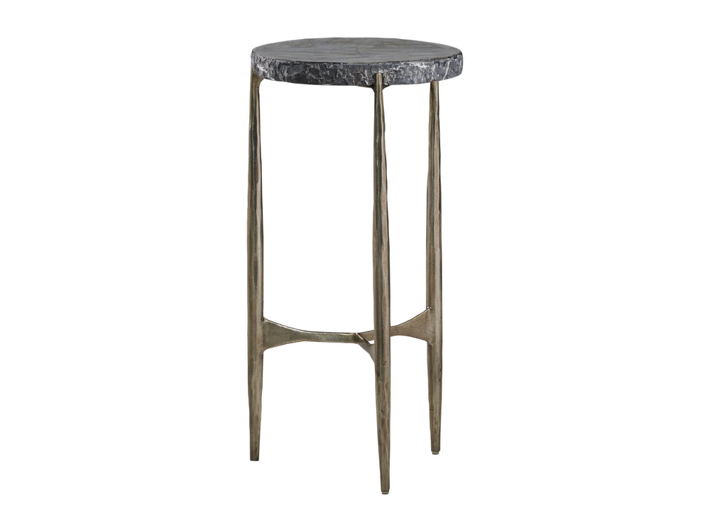 Lexington Artistica Home Tybalt Spot Table - Hand-forged Iron Base With Unique Gray Fossilstone Live-edge Top For Elegance Silver Leaf Wood 2320-950