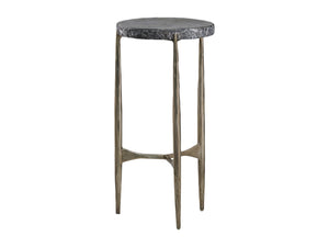 Lexington Artistica Home Tybalt Spot Table - Hand-forged Iron Base With Unique Gray Fossilstone Live-edge Top For Elegance Silver Leaf Wood 2320-950