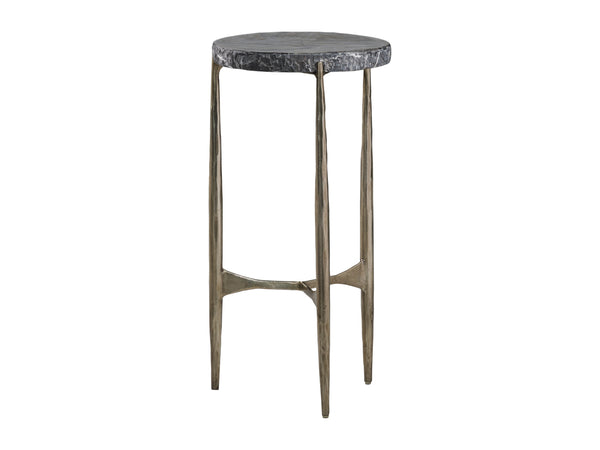 Lexington Artistica Home Tybalt Spot Table - Hand-forged Iron Base With Unique Gray Fossilstone Live-edge Top For Elegance Silver Leaf Wood 2320-950