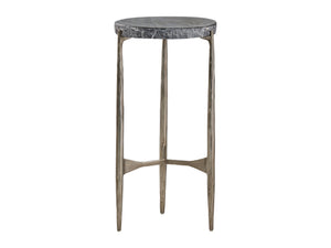 Lexington Artistica Home Tybalt Spot Table - Hand-forged Iron Base With Unique Gray Fossilstone Live-edge Top For Elegance Silver Leaf Wood 2320-950
