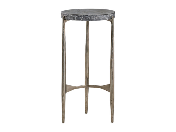 Lexington Artistica Home Tybalt Spot Table - Hand-forged Iron Base With Unique Gray Fossilstone Live-edge Top For Elegance Silver Leaf Wood 2320-950