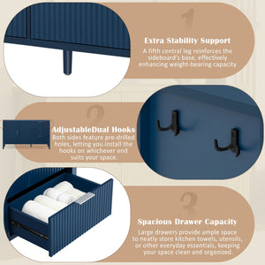 English Elm U-Style Modern Wave-Pattern Sideboard With 3 Drawers & Hooks - Stylish Storage For Any Space N711P345172V-GIGA