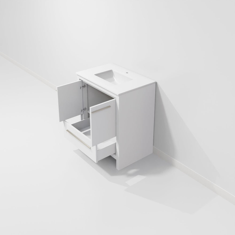 English Elm White Bath Vanity With White Quartz Top - Modern Solid Wood Design, Soft-Close Storage & Style B2731P259319-GIGA