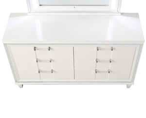 English Elm Genoa Six Drawer Dresser Art Deco Glam White Lacquer with Mirror Trim Accents B078P497937