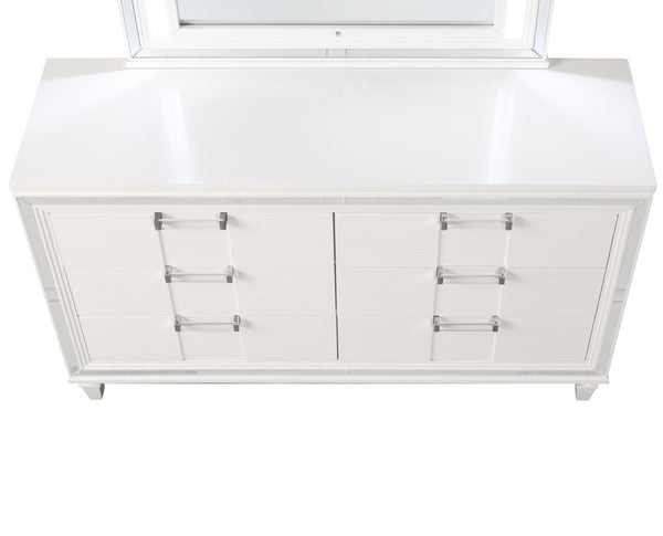English Elm Genoa Six Drawer Dresser Art Deco Glam White Lacquer with Mirror Trim Accents B078P497937