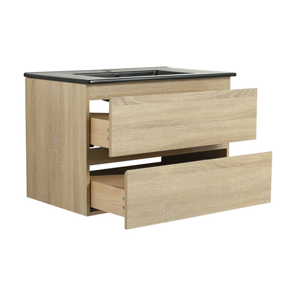 English Elm 30" Wall-Mounted Bathroom Vanity With Black Sink, Soft-Close Drawers, Modern Space-Saving Design W999S00194