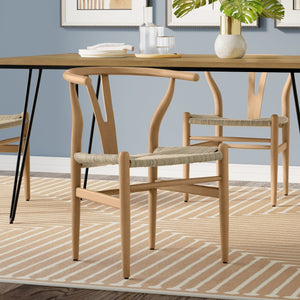 English Elm Hershey Dining Chair Set of 2 — Matte Beech Wood Wishbone-Inspired Seats with Handwoven Rope Comfort Brown B136P266927