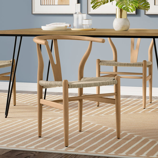 English Elm Hershey Dining Chair Set of 2 — Matte Beech Wood Wishbone-Inspired Seats with Handwoven Rope Comfort Brown B136P266927