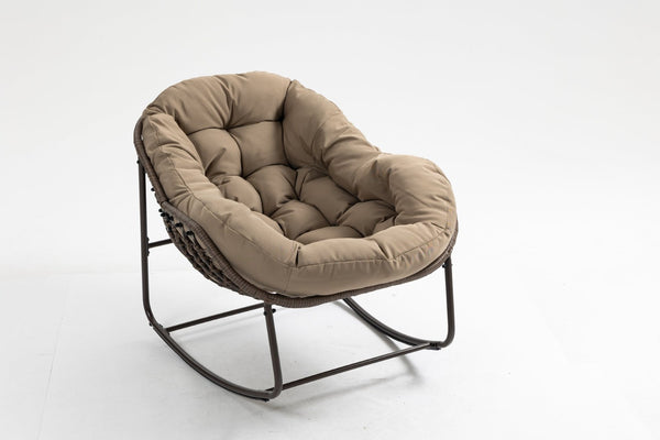 English Elm Outdoor Wicker Egg Rocking Chair Oversized Sculpted Rattan Lounge Porch Patio W640P395695
