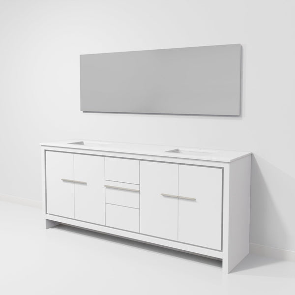 English Elm White Double Bath Vanity Set With 80" Quartz Top, 70" Mirror, Soft-Close Drawers & Ample Storage B2731S01507-GIGA
