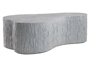 Lexington Artistica Home Pangea Cocktail Table - Unique Asymmetrical Design With White Gray Marble Top And Textured Base Antique Aged White Wood 2321-949