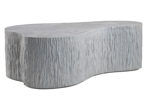 Lexington Artistica Home Pangea Cocktail Table - Unique Asymmetrical Design With White Gray Marble Top And Textured Base Antique Aged White Wood 2321-949