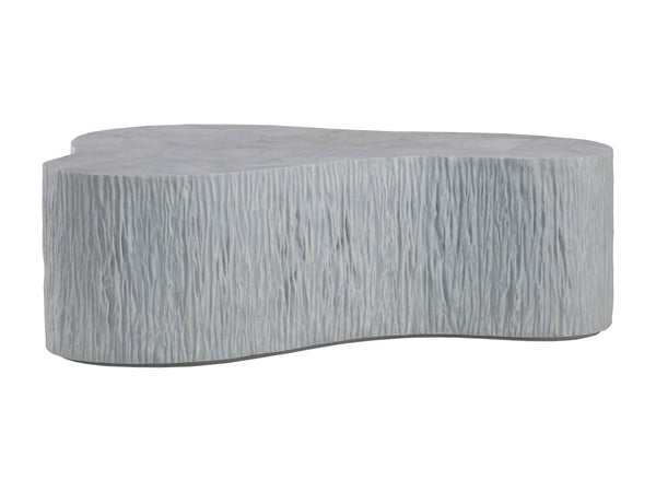 Lexington Artistica Home Pangea Cocktail Table - Unique Asymmetrical Design With White Gray Marble Top And Textured Base Antique Aged White Wood 2321-949