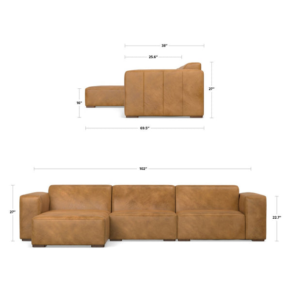English Elm Rex 2-Seater Sofa With Left Chaise - Handcrafted Brazilian Leather, Modern Design, Lasting Comfort B136P199217-GIGA