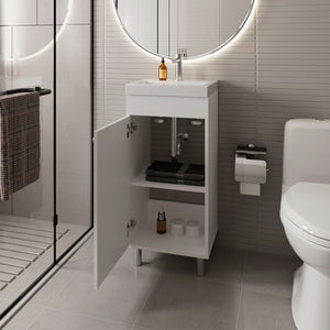 English Elm White Wall-Mounted Bathroom Vanity With 1 Door & 2 Shelves For Organized, Modern Spaces B062P355662-GIGA