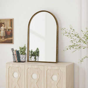 English Elm Arched Decorative Wall Mirror for Bathroom Vanity and Entryway — Elegant Arch Design for Living Room Bedroom Gold W757P251826