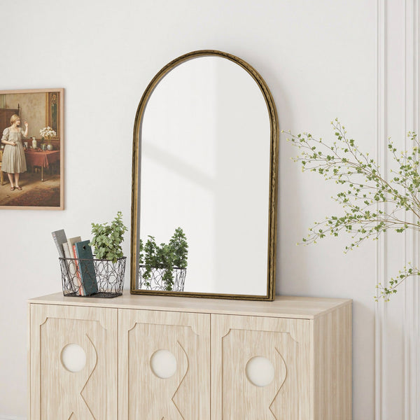 English Elm Arched Decorative Wall Mirror for Bathroom Vanity and Entryway — Elegant Arch Design for Living Room Bedroom Gold W757P251826