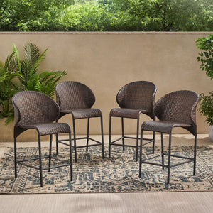 English Elm Rattan Outdoor Counter Stools Set of 4 Pe Wicker Iron Frame Resort Pool Deck N772P368971D