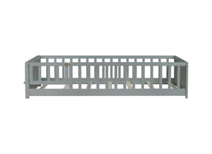 English Elm Twin Size Floor Bed With Book Rack & Playful Door - Cozy, Safe Design For Kids' Rooms In Grey W504P345768-GIGA