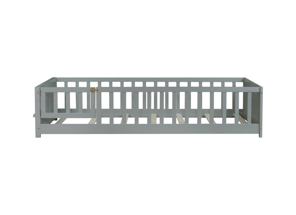 English Elm Twin Size Floor Bed With Book Rack & Playful Door - Cozy, Safe Design For Kids' Rooms In Grey W504P345768-GIGA