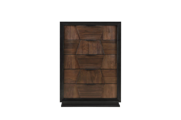 English Elm Houston 5-drawer Tall Chest Walnut Panels Black Frame Bedroom Storage Modern B009P345874