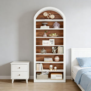 English Elm Display Cabinet Wall Mounted 5 Tier Glass Door Shelving for Collectibles Matte Black White T3971P449777