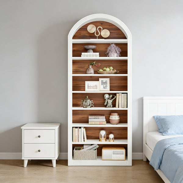 English Elm Display Cabinet Wall Mounted 5 Tier Glass Door Shelving for Collectibles Matte Black White T3971P449777