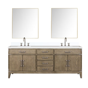 English Elm Grey Oak Double Bath Vanity 80" W x 22" D with White Quartz Top, Chrome Faucets & Dual 36" Mirrors B2731S01876