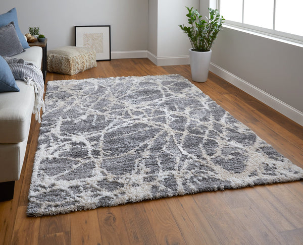 Feizy Rugs Mynka Abstract Area Rug – Stylish, Pet-friendly, Easy-care Polyester For High Traffic Spaces Gray,Ivory Polyester Myn39idfgrybgee10