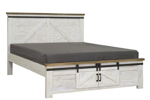 Lh Imports Provence King Bed - Stylish Fsc Recycled Pine Design With Durable Metal Support And Barn Doors White,Brown Reclaimed Pine,Iron Pvn001ks